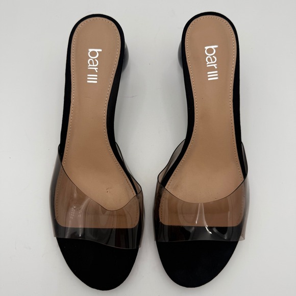 Bar III Cally Women Clear Strap Block Heel Mules Slide Sandals Black Size 8 EUC - Picture 2 of 8